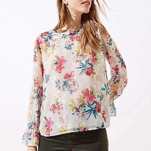 Loft Size Petite Small Gold Shimmer Floral Bell Cuff Long Sleeve Cottagecore